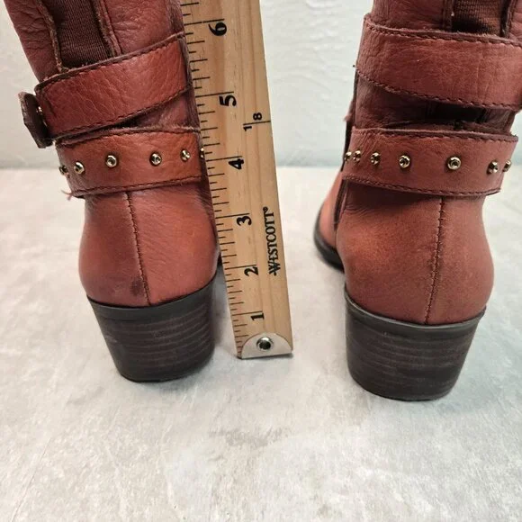 Vince Camuto Equestrian Boots 7.5 Brown Leather Knee High Studded Western Riding - Picture 10 of 14